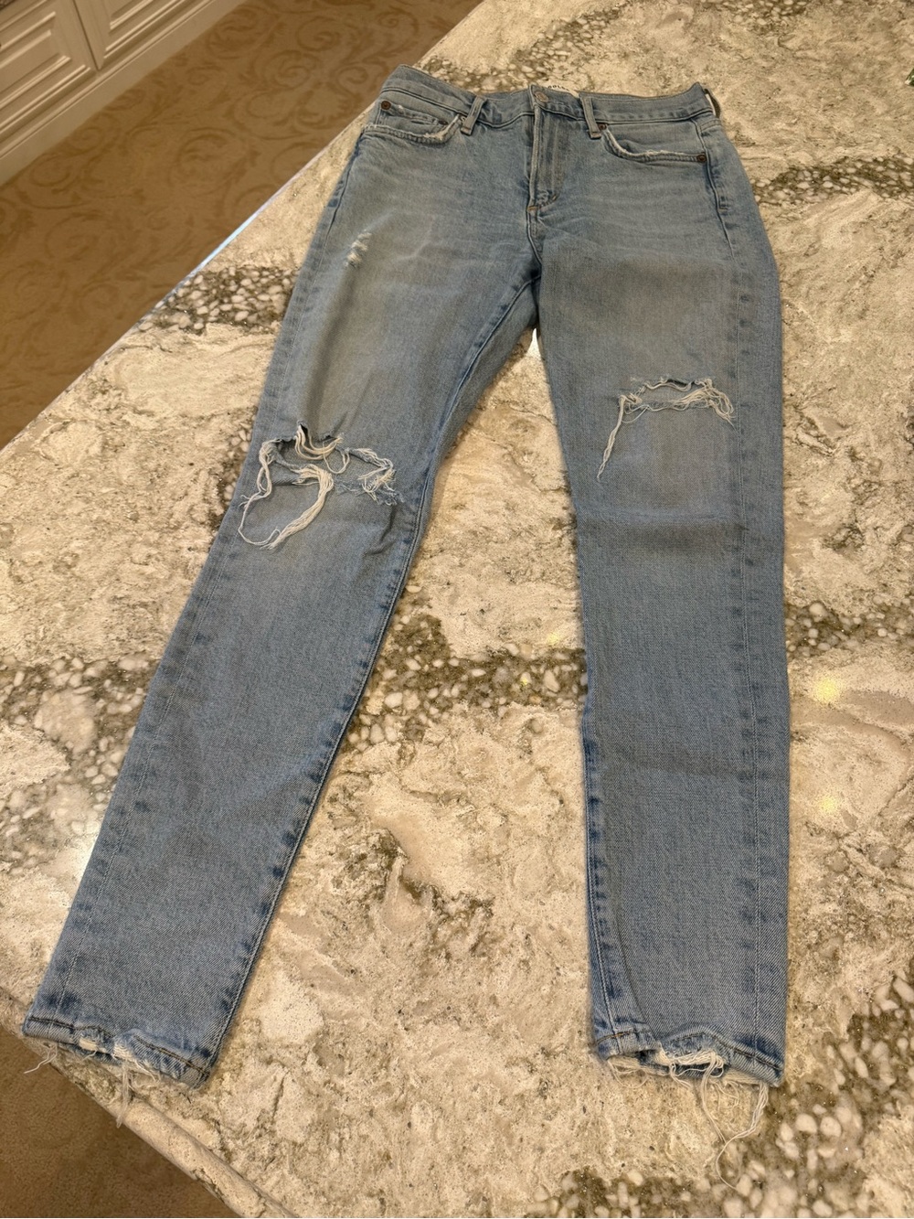 Agolde Light Wash Ripped Skinny Jeans